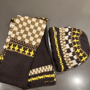 Catimini Brown and Yellow Knit Hat and Scarf Set, (wool/angora blend)